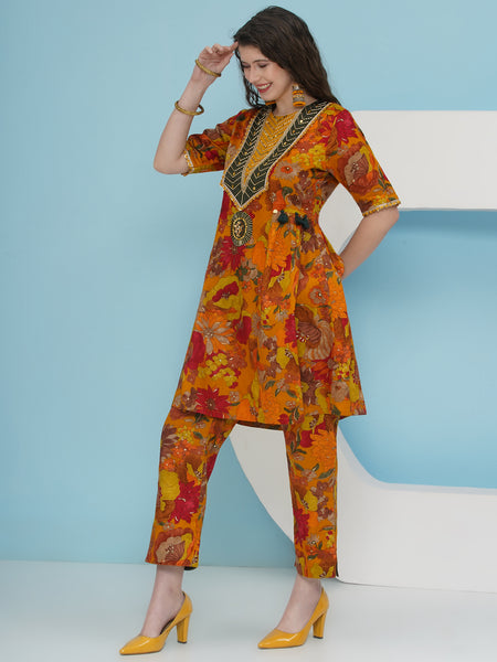 Mustard printed hand embellished Coord Set-WRKS225