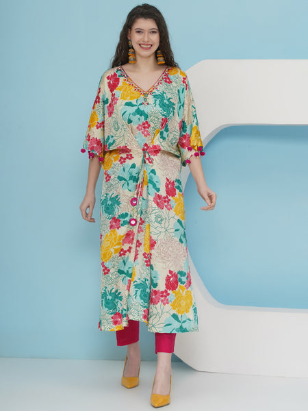 White printed hand embellished Choga Set-WRKS226