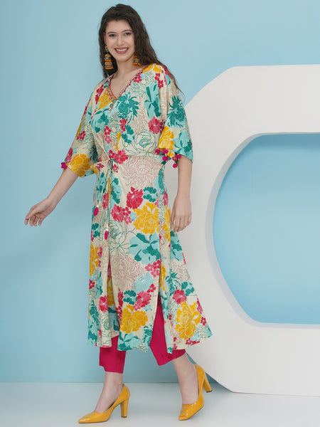 White printed hand embellished Choga Set-WRKS226