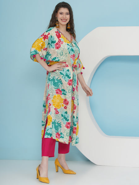 White printed hand embellished Choga Set-WRKS226