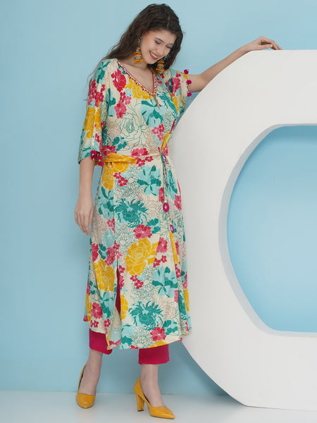 White printed hand embellished Choga Set-WRKS226