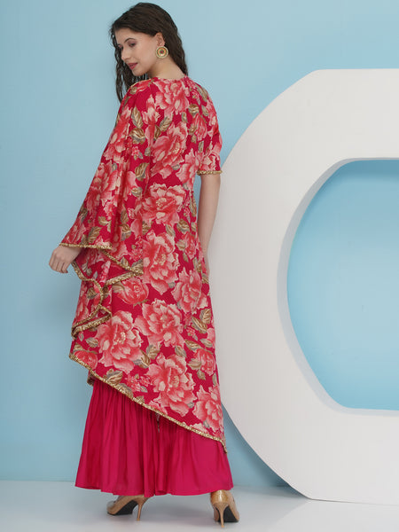 Pink Printed Hand embellished On side kaftaan with sharara-WRKS227