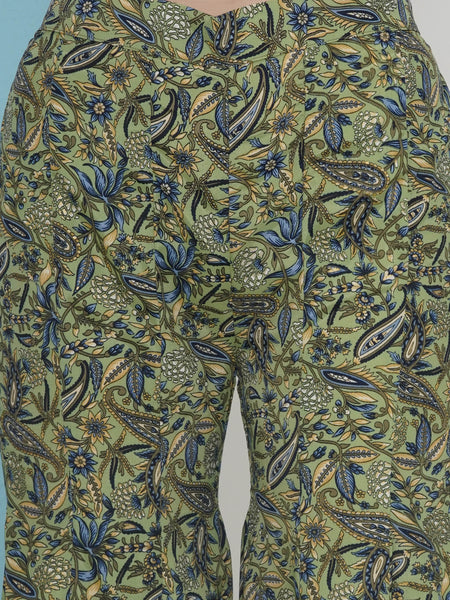 Green Printed Hand Embellished Blazer with Sharara Set-WRKS228