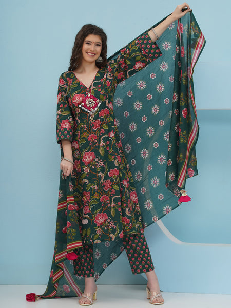 Green Cotton Suit Set-WRS008