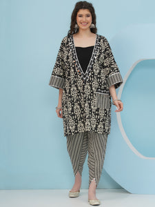 Black And White 3 pcs Cotton Choga Set-WRKS232