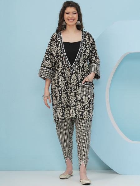 Black And White 3 pcs Cotton Choga Set-WRKS232