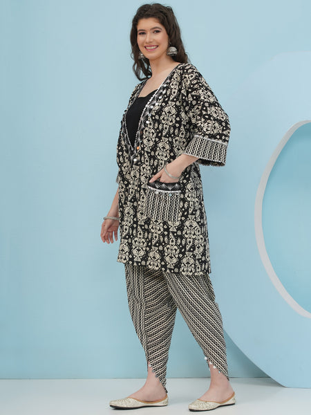 Black And White 3 pcs Cotton Choga Set-WRKS232
