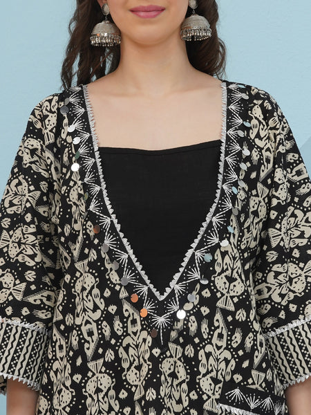 Black And White 3 pcs Cotton Choga Set-WRKS232