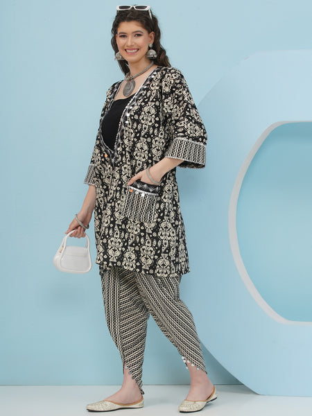 Black And White 3 pcs Cotton Choga Set-WRKS232
