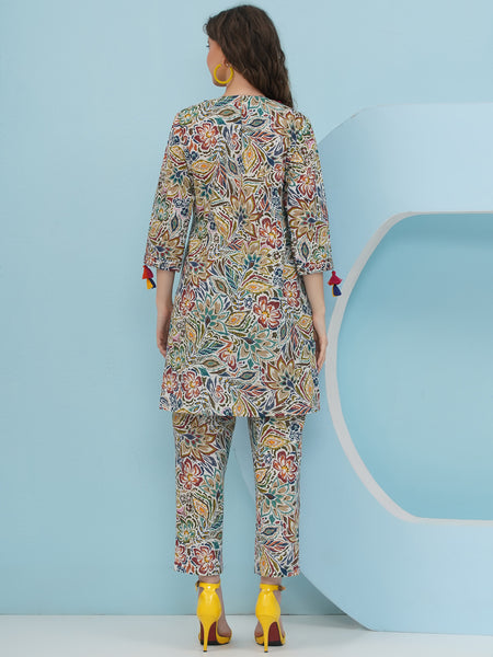 White Floral printed Coord Set-WRKS235
