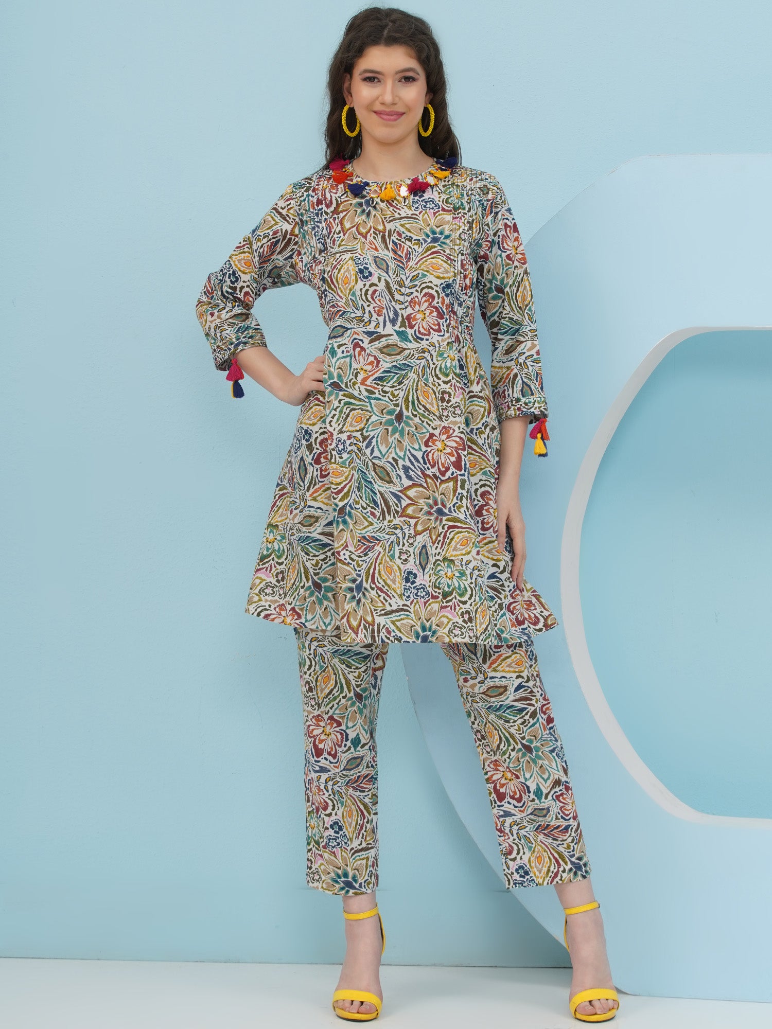 White Floral printed Coord Set-WRKS235