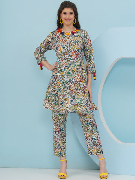 White Floral printed Coord Set-WRKS235