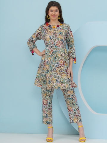 White Floral printed Coord Set-WRKS235
