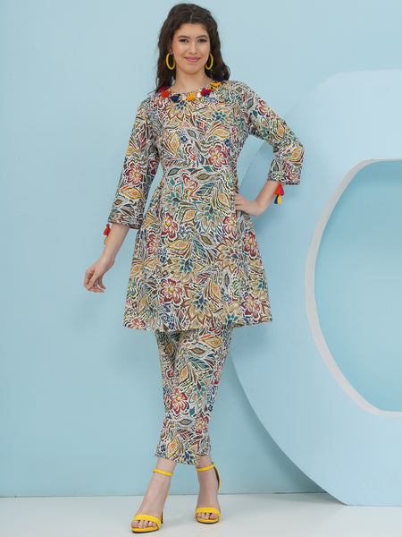 White Floral printed Coord Set-WRKS235