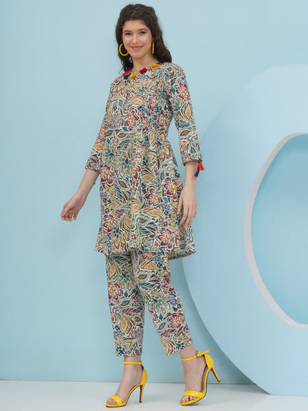 White Floral printed Coord Set-WRKS235