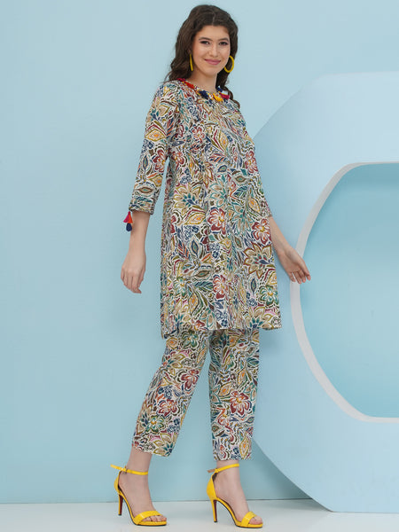 White Floral printed Coord Set-WRKS235