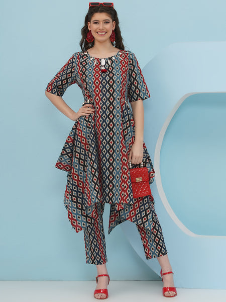 Ikkat Cotton Printed Coord Set-WRKS236