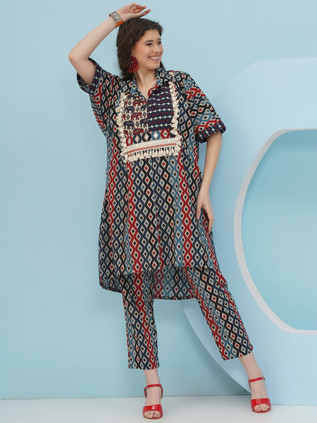 Ikkat printed loose fit coord set-WRKS237