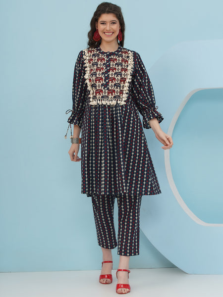 Blue Printed Cotton Coord Set-WRKS239