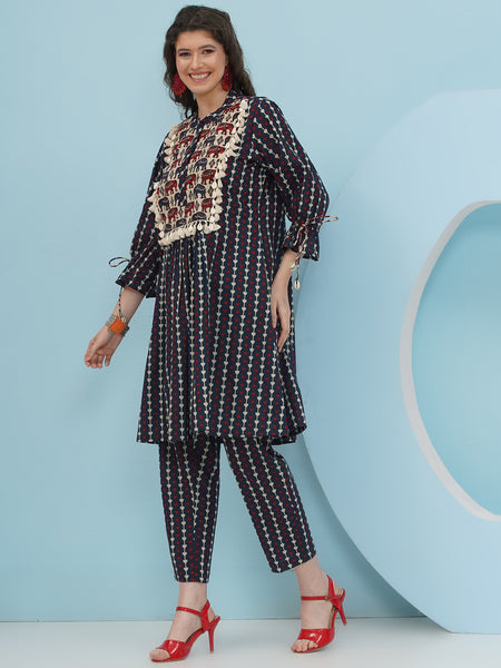 Blue Printed Cotton Coord Set-WRKS239