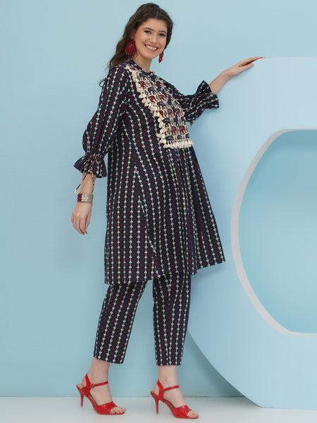 Blue Printed Cotton Coord Set-WRKS239