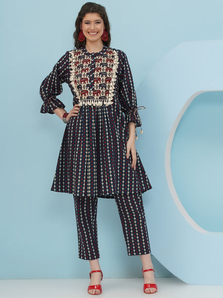 Blue Printed Cotton Coord Set-WRKS239