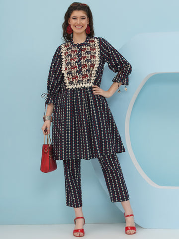Blue Printed Cotton Coord Set-WRKS239