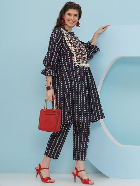 Blue Printed Cotton Coord Set-WRKS239