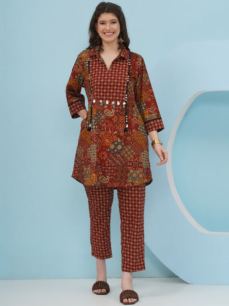 Rust Brown Cotton Coord Set-WRKS240