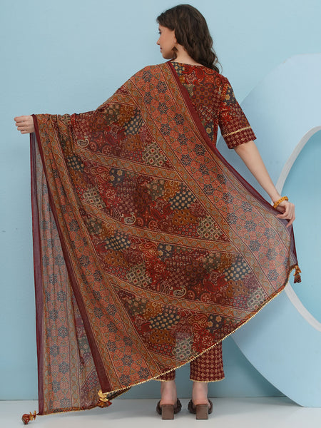 Copper Brown Print Suit Set-WRS010