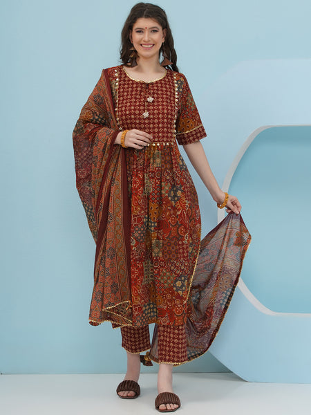 Copper Brown Print Suit Set-WRS010