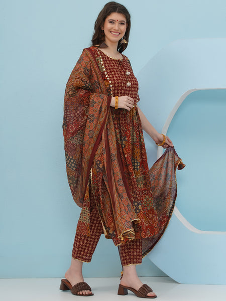 Copper Brown Print Suit Set-WRS010