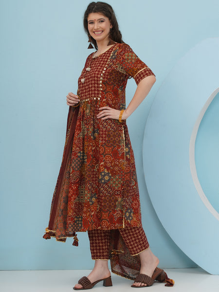 Copper Brown Print Suit Set-WRS010