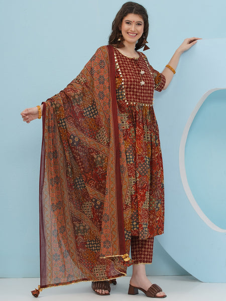 Copper Brown Print Suit Set-WRS010