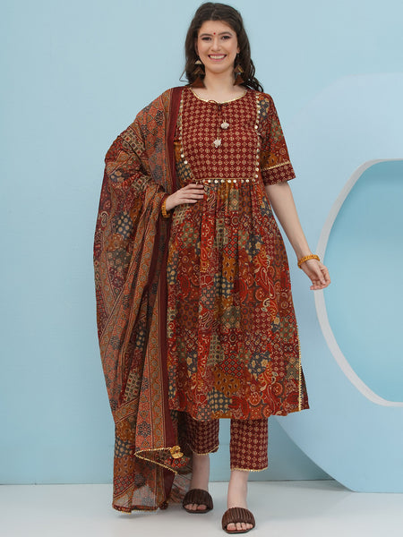 Copper Brown Print Suit Set-WRS010