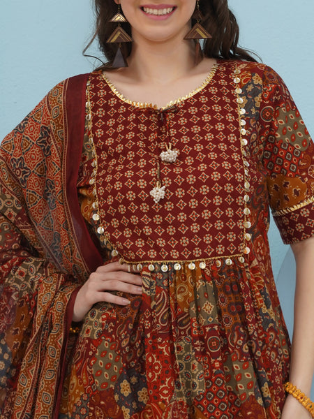 Copper Brown Print Suit Set-WRS010