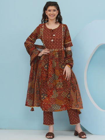 Copper Brown Print Suit Set-WRS010