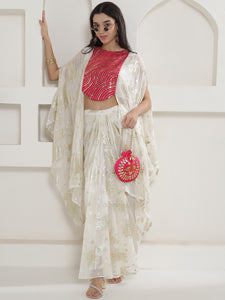 Falak Ivory Zari Ensemble – Cape & Skirt Set-WRKS250