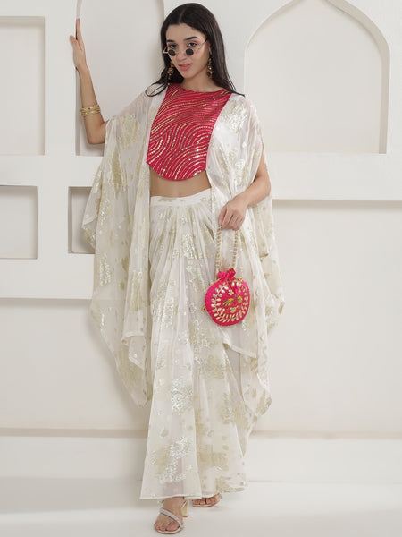 Falak Ivory Zari Ensemble – Cape & Skirt Set-WRKS250