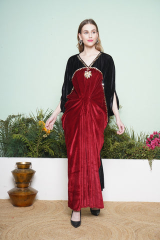 Maroon And Black Hand Embellished Gown-WRK452