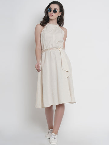 Off White Cotton Flex Dress-RR131