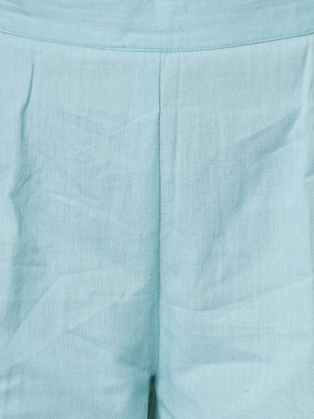 Light Blue Cotton Flex Assymetrical Kurta with beeds work and pants-WRKS102