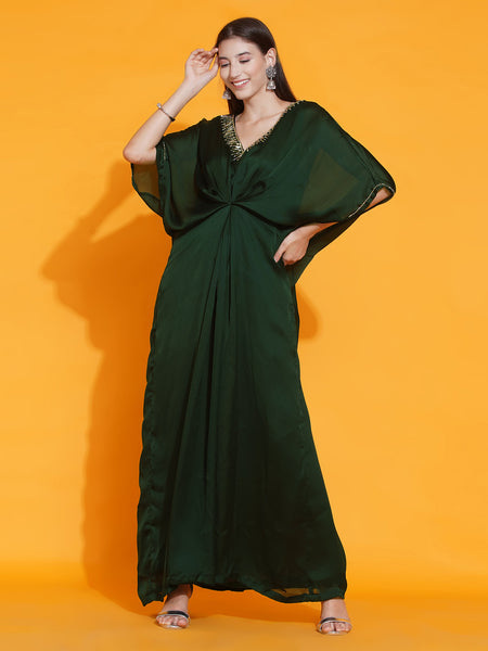 Green Georgette Hand Embellished Gown