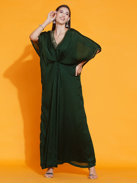 Green Georgette Hand Embellished Gown