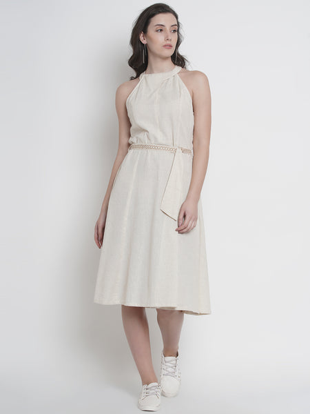 Off White Cotton Flex Dress-RR131