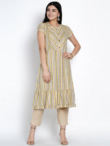 Geometric Print Ruffled Cotton Kurta-WRK424