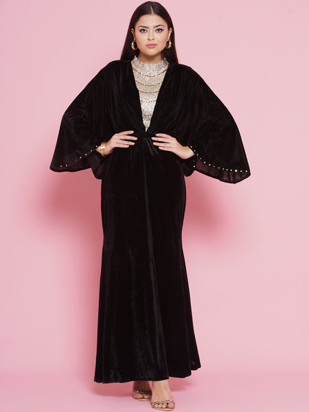 Black Velvet Embellished Gown-WRK446