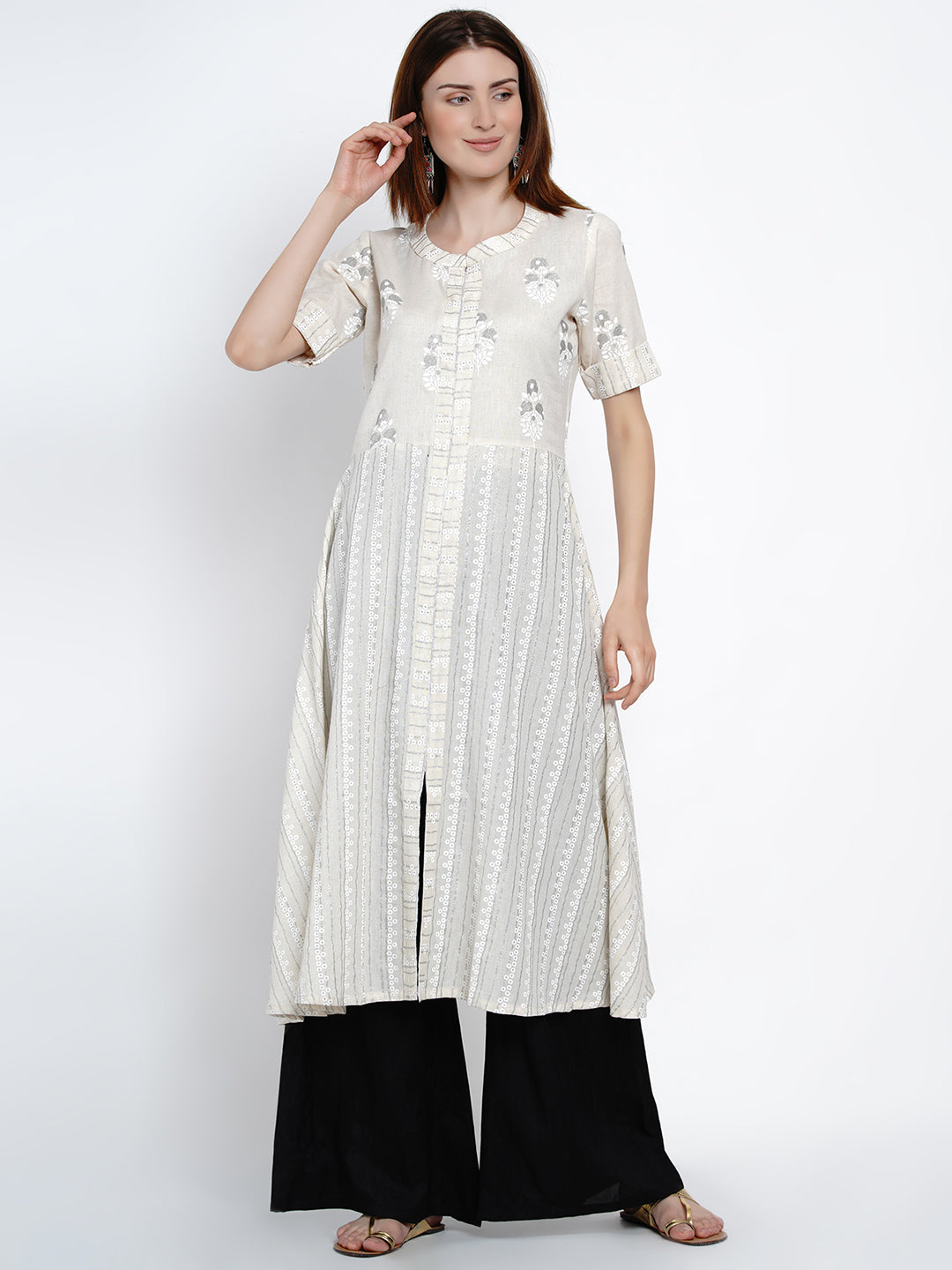 Floral Print A-line Cotton Kurta-WRK412