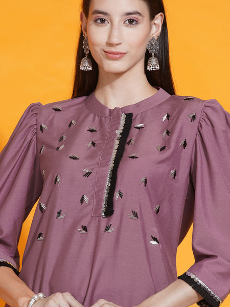 Mauve Hand Embellished kurta with Dhoti-WRKS086