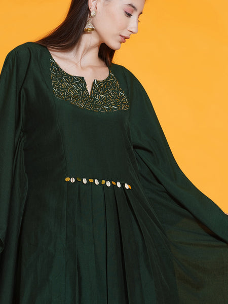 Green Hand Embellished Kaftan with Dhoti Salwaar-WRKS084
